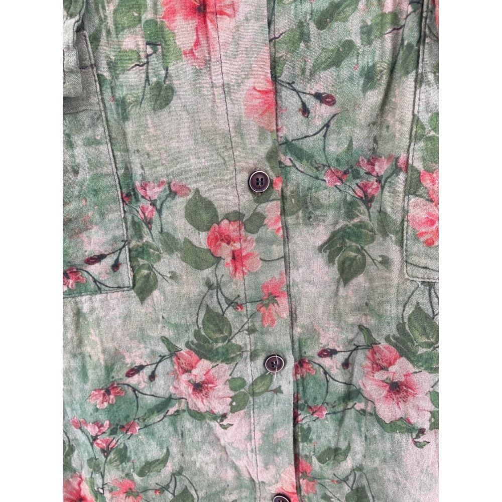 Shabby Chic Top Womens XL Olive Pink Floral 100% Cotton Cottage Country Boho NEW - Picture 9 of 9
